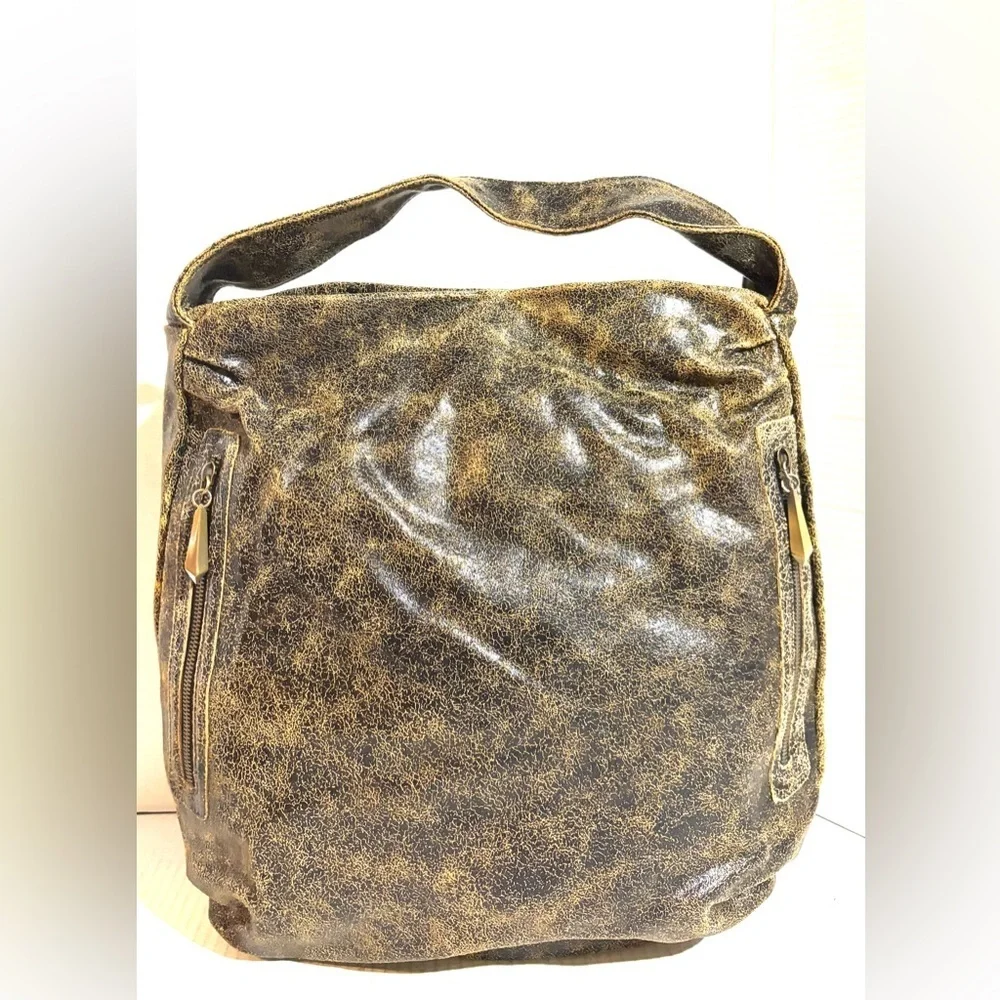 Distressed Gold and Black Shoulder Bag